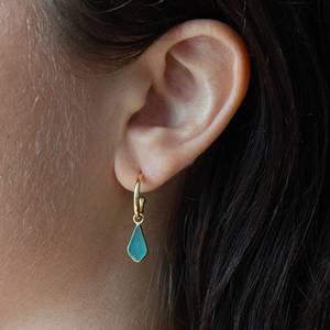 High Quality Latest Wholesale Price Excellent Long Cut Shaped Natural Aqua Chalcedony Gold Charm Hoops Designer <b>Gifts</b> <b>for</b> <b>Her</b> - Product Image 4