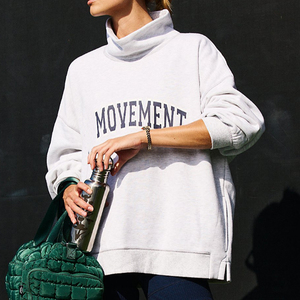 Pull-over décontracté pour femme en molleton 100 % coton, coupe ample, coupe-vent, respirant, séchage rapide, couleur unie, col montant - Product Image 1