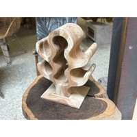 Porte-bouteilles élégant en bois rayé brun avec revêtement poudré pour comptoir de bar et fêtes, fait main, léger, portable et durable