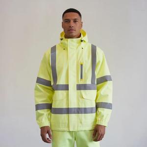 Chaqueta de Trabajo de Alta Visibilidad para Hombre, Color Naranja Reflectante, Chaqueta de Seguridad de Poliéster con Bolsillos y Capucha - Product Image 3