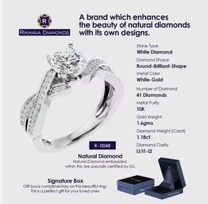 Elegante anillo de diamante solitario de oro blanco de 10K, diamantes puros para mujer, joyería de moda, anillo de compromiso de lujo - Product Image 3