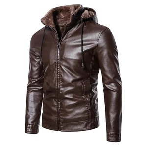Chaqueta de invierno de PU para hombre, abrigos de cuero cálidos para motocicleta para hombre, chaquetas de cuero con capucha de lana a la moda, chaqueta para hombre - Product Image 1