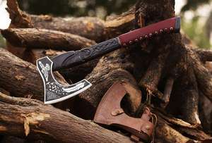 Hacha Vikinga Hecha a Mano de Acero con Alto Contenido de Carbono de Grado Industrial, Mango de Madera Natural, Funda de Cuero. Hacha Multiusos para Camping y Actividades al Aire Libre - Product Image 5