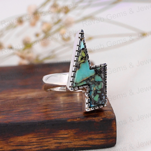 <b>Top</b> Selling Vintage 23x13mm Natural Mohave <b>Turquoise</b> Smooth High Polished 925 Silver Bezel Bolt Women Ring Navajo Fine Wedding - Product Image 4