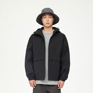 Unisexe de haute qualité 100% Polyester imperméable noir à manches longues décontracté coupe-vent extérieur grande taille vestes pour hommes - Product Image 3