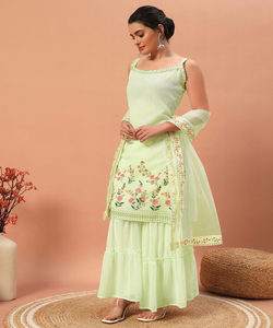 Georgette Sharara élégante avec haut imprimé et tenue de soirée parfaite pour les filles Dupatta - Product Image 6