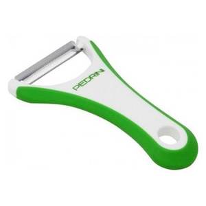 Éplucheur à pommes de terre multifonction Pedrini, lame dentelée, plastique blanc et vert, outil pour fruits et légumes - 04GD166 - Product Image 1