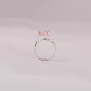 Diamante cultivado en laboratorio de corte esmeralda rosa, anillo de oro sólido de 14KT, ajuste solitario, anillo de compromiso de diamante certificado para niñas - Product Image 3