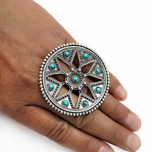 Cadeau délicat pour femme 925 argent sterling oxydé pierre précieuse turquoise naturelle bague artisanale fabricant de bijoux faits à la main - Product Image 4