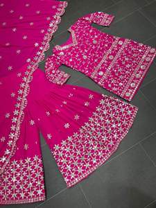 Robe de costume pour femmes, Faux Georgette avec broderie, Style Plazzo, indien, Salwar, Kameez - Product Image 5