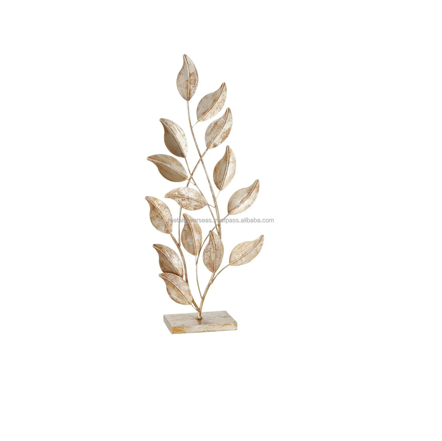 Groothandelsprijs Modernistische Botanische Olijfbladeren Sculptuur Goud Metaal Verguld Afgewerkte Botanische Stengels En Bladeren Gouden Verguld