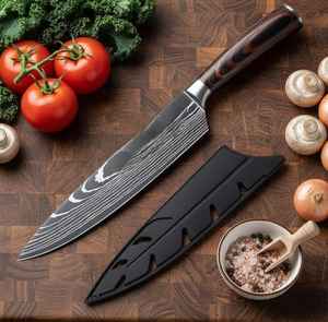 Ensemble de couteaux de chef en acier damas japonais professionnel, à motif laser, trois pièces, longueur personnalisée, léger, best-seller - Product Image 4