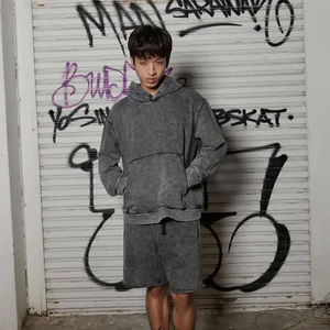 Sweat à capuche oversize vintage en molleton lourd pour homme - Tissu en molleton personnalisable, mélange de coton, noir - Product Image 3