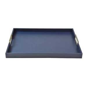 Bandeja de Servicio de Cuero PU de Lujo con Base de Terciopelo y Acabado Plateado para Vajilla, Escritorio y Uso Doméstico - Product Image 1