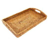 Plateaux de service rectangulaires pliables multifonctionnels en rotin naturel Galaximex, style campagnard, accessoires de cuisine, rangement