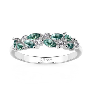 Jeulia Olivetta Marquise <b>Moss</b> <b>Agate</b> Statement <b>Ring</b> Sterling Silver Boho Geometric - Product Image 3