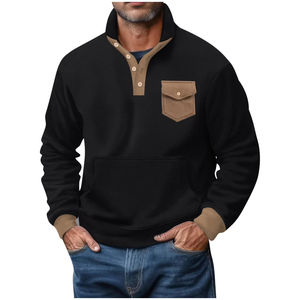 Jersey personalizado de medio botón para hombre, chaqueta de lana de poliéster, cuello levantado de alta calidad, botón a presión, bloque de Color, logotipo frontal - Product Image 1