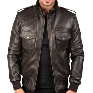 Veste en cuir pour homme, design personnalisé, marron foncé et noir, nouvelle collection 2026, qualité supérieure, style décontracté tendance avec col montant et fermeture éclair - Product Image 3