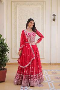 Georgette Lehenga de renard lourd de haute qualité avec broderie riche Style traditionnel Choli pour les vêtements de mariage et de fête des femmes - Product Image 3
