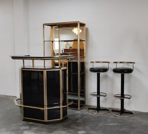 Barra seca con dos taburetes y estante con espejo, mueble de sala de estar, Bar, armario de vino - Product Image 3