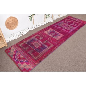 Tapis moderne vintage en laine turque rose de 2.8x10 pieds tissage plat patchwork design pour les décorations de salon - Product Image 3