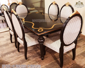 Mesa de comedor hecha a mano con sillas, diseño moderno, tallado a mano, estilo italiano - Product Image 3