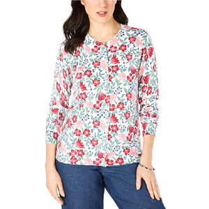 Cardigan Casual da Donna Karen Scott con Stampa Floreale, Bianco Brillante, Tecnica Jacquard, Bottoni, Corto in Lana per la Stagione Autunnale - Taglia Piccola - Product Image 1