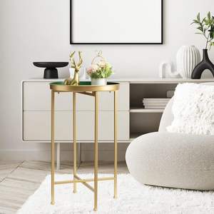 <b>Gold</b> Mild Steel <b>Side</b> <b>Table</b>: Modern Round <b>Glass</b> Top End <b>Table</b> Accent <b>Table</b> <b>Gold</b> End <b>Table</b> Green Bed <b>Side</b> <b>Tables</b> - Product Image 1