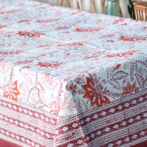 Red & Pink Christmas Hand Block Printed Dining Table Cloth Wedding <b>Tablecloth</b> Cotton <b>Tablecloth</b> - Product Image 4