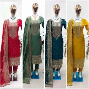 Indian Designer Salwar Kameez Collection Heavy Chinon <b>Silk</b> <b>Fabrics</b> With Embroidery Sequence Work For Women Party Wear - Product Image 3