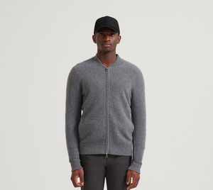 Factory Manufacturer <strong>Men</strong> 100% Cashmere Zip <strong>Cardigan</strong> Grey Ribbed Stand Collar Two Way Zip Knitwear <strong>Mens</strong> Cashmere Knit Jacket - Product Image 4