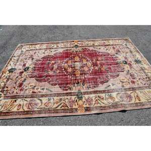 Vintage Turkish <b>Rug</b> Red Beige 5.9 X 8.8ft Large Area Woolen Patchwork Design for Hallway Bedroom Latex Backing-for Room <b>Bedside</b> - Product Image 4