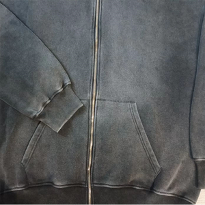 Sweat à capuche personnalisé 430gsm poids lourd zip vierge hommes acide pierre lavé en détresse vintage sweats à capuche noirs - Product Image 6