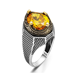Bague ovale pour homme avec pierre noire et zircon jaune, design gothique et vintage, argent sterling 925, 21,33 gr - Product Image 3