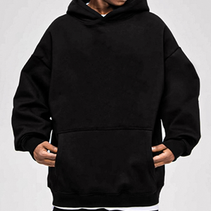 Sweat à capuche surdimensionné de luxe pour hommes, noir épais de haute qualité avec logo brodé sur mesure - Product Image 5