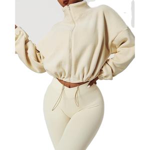 Veste et touser pour femme ensemble coton mélangé polaire survêtement confortable coupe ample décontracté motif solide pour printemps/été 2026 - Product Image 3