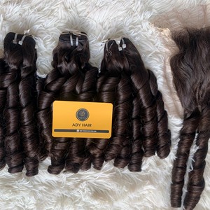 Listo para enviar 100% Paquetes de cabello humano vietnamita Cierre Doble dibujo Bouncy Curly Italian Curl Loose Deep Wave Style Genius Weft - Product Image 4