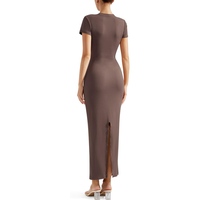Robe longue moulante à col rond pour femme, coupe crayon, respirante, infroissable, idéale pour le bureau, les dîners, les réceptions et les cérémonies estivales