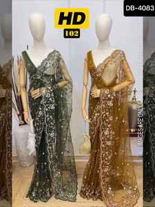 Saree en soie avec broderie Séquence de travail Lourd Party Wear Saree with Blouse Pieces Indian Saree Suit - Product Image 3