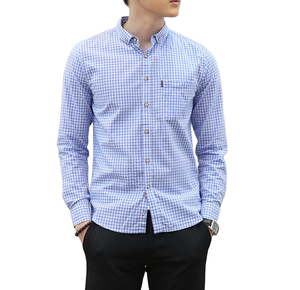 High Quality Button Down Collar Pure Cotton Poplin Breathable Long Sleeve Slim Fit Plaid <b>Dress</b> <b>Shirts</b> for Men - Product Image 5