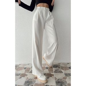 Pantaloni Palazzo Basic a vita alta bianchi da donna con gamba larga alla moda e comodi - Product Image 5