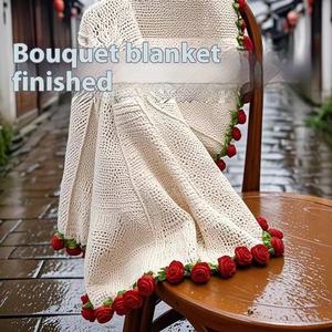 Handmade Cotton Crochet Rose Blanket <b>Bouquet</b> Style <b>Artificial</b> Flowers Crochet Blanket for Anniversary Gift - Product Image 2