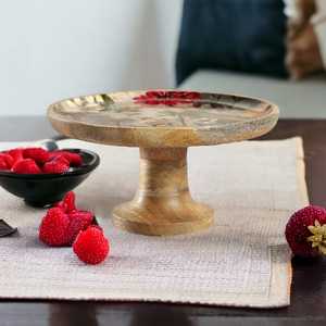 Support à gâteau en bois avec impression d'autocollants sur le dessus Serveur à gâteau en bois de haute qualité pour les anniversaires Ustensiles de cuisine Vaisselle - Product Image 4