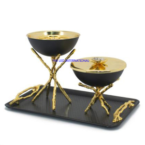 Poli brillant avec poignée en cuir supérieure Bol décoratif en aluminium et métal Bol de forme irrégulière en béton moderne - Product Image 3