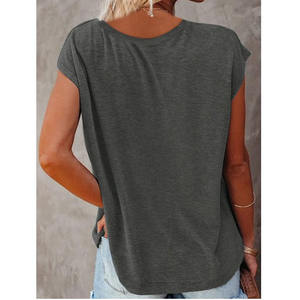 Diseño personalizado de suministro de fábrica camiseta de alta calidad Color sólido impreso 100% algodón camisa Regular cuello redondo Mujer camiseta - Product Image 3