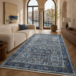 Netline Home Calm Medallion Bright Blue Traditional <b>Washable</b> <b>Rug</b> - Product Image 4