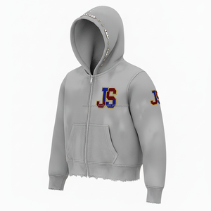 <b>Women</b> Zipper Hoodie 365 GSM Cotton <b>Fleece</b> Warm Fabric Custom Embroidery Logo Stud Detail Casual <b>Grey</b> Fashion basics hoodies - Product Image 4