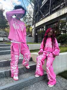 Traje de chándal apilado personalizado, jersey en blanco, Sudadera con capucha de ajuste cuadrado de gran tamaño, pantalones de chándal acampanados holgados y Conjunto de sudadera con capucha, chándales para hombre - Product Image 4