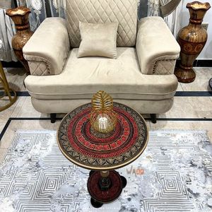 Table basse d'art de laque rouge royale, table basse ronde en bois de laque, table basse ronde de laque - Product Image 3