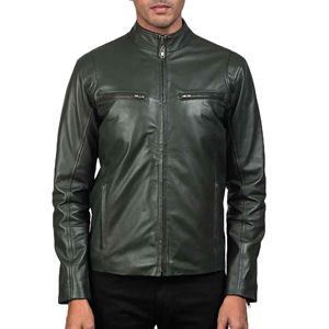 Veste en cuir véritable pour homme, style motard, col montant, fermeture éclair cool, personnalisable, vêtement d'extérieur de qualité supérieure, devant - Product Image 5
